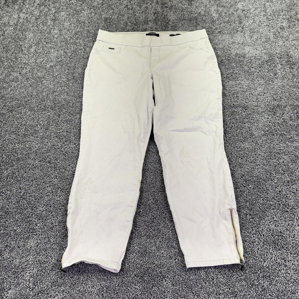 Nine West Jeans Womens 16 White Heidi Pull On Skinny Crop Ankle Zip Stretch